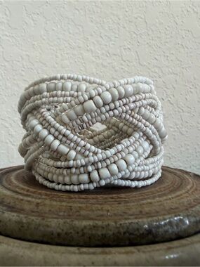 Handcrafted White Beaded Twist Bracelet